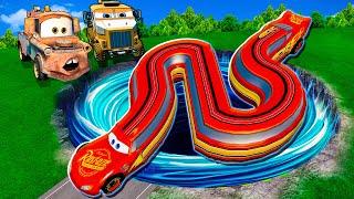 Rainbow Pit Transform In Big & SmallMcQueen Supercar & Mater vs  Pixar Cars Beam.NG Drive