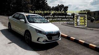 Parking the 300hp BYD Qin hybrid remotely no driver at the wheel