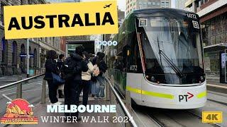 Melbourne CBD Flinders station winter walk 2024 in 4K Melbourne winter 4k walk