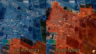 Карта боевых действий за Красногоровку с март по июль 2024 года