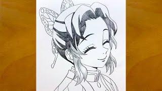 How to draw Shinobu Kocho from Demon Slayer  Anime drawing videos for beginners  Anime drawing