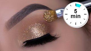 5 MINUTE EASY Sparkly Golden Eye Makeup  Holiday Glitter Eyes