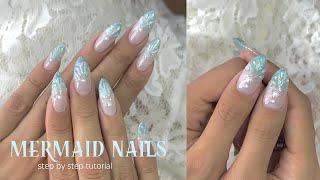 mermaid summer nails  gel x nails step by step tutorial beginner friendly at HOME