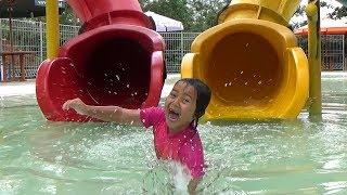 KEYSHA PLAYS WATER SLIDES IN THE SWIMMING POOL Kids Playing Water and Slide