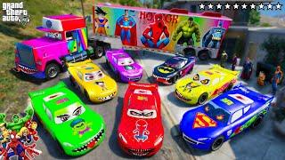 GTA 5 - Stealing Horror Superhero McQueen Cars with Franklin Real Life Cars #180