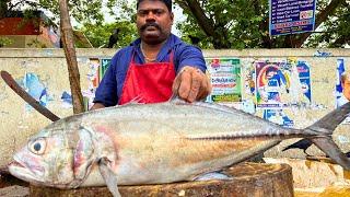 KASIMEDU  SPEED SELVAM  BIG EYE TREVALLY FISH CUTTING VIDEO  IN KASIMEDU  FF CUTTING 