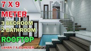 Split Level House 7X9 Meter 3 Kamar 2 Toilet Mushola kolam renang Rooftop di lahan 7x10 meter