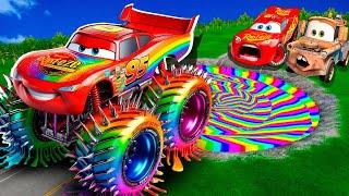 Rainbow Pit Transform In Big & Small Lightning Mcqueen  & Mater vs  Pixar Cars Beam.NG Drive