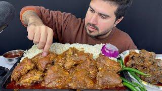 ASMR  Eating Spicy Chicken Thai Curry+Chicken Liver Gizzard Curry with Rice+Raw Onion+Green Chilli