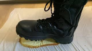 Bread trampling with black combat boots