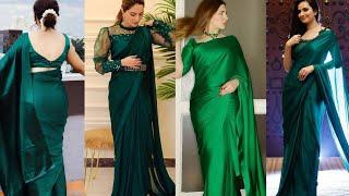 Simple n Attractive Dark Green saree designsdesigner dark green saree ideasbottle green saree