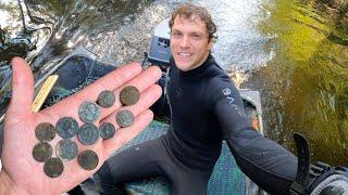 Silver Coin Spill Jackpot Found in the River and Pile of Old Bottles