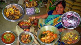 Village Food Cooking Big Rohu Fish Curry Recipe   Rui Macher  MASALA FISH FRY & CURRY RECIPE