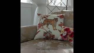 Tiger Cushion with flowers on white background - Pillow made for home interior - The Ancient Home