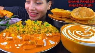 Eating Spicy Shahi Paneer Matar Pulao Khasta Masala Puri  Cooking And Eating Indian Food  Asmr