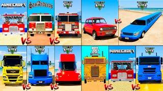 Minecraft Fire Truck vs GTA 5 Tesla Semi Truck vs Long Car vs GTA San Andreas - Cars Compilation