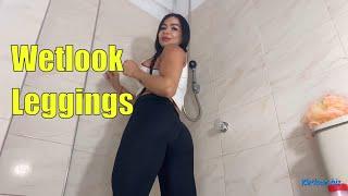 Wetlook leggings  Wetlook shower girl in sport leggings  Wetlook dressed in the shower