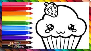 Drawing and Coloring a Cute Cupcake  Drawings for Kids