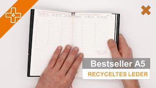 X17 Bestseller in A5 Recyceltes Leder in schwarz - Paket mit Kalender und Notizheft