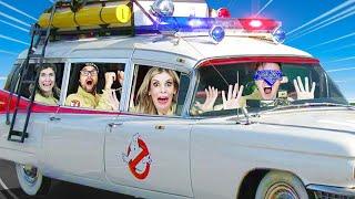 TRAPPED in the REAL GHOSTBUSTERS Car on Halloween - Matt and Rebecca