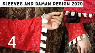 Beautiful sleeves and Daman Design Stitching with Strips and Pearls Beads