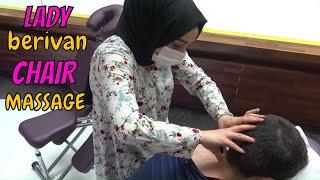 ASMR female chair physiotherapy massage + lady berivan back neck shoulder arm palm head massage