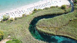 Beach Almyros Agios Nikolaos best beach 4K Drone Footage Crete Greece