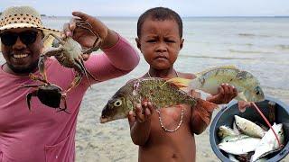 Bule & Bocil mencari Kepiting Ikan dan Gurita saat air surut