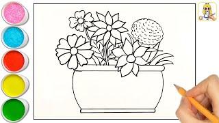 Flower Pot Drawing  How to Draw Flower Vase Drawing - Flowers Drawing Easy