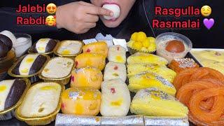 ASMREATING RASMALAIRASGULLAMALAI CHUMCHUMPANEER JALEBIRABDI *INDIAN SWEETS* FOOD EATING VIDEOS