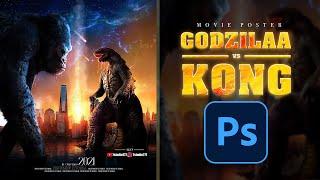 how to create Godzilla vs Kong movie poster 2021  realistified  Photoshop Tutorial