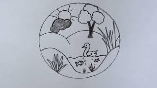 ‍️DRAWING TRICK‍️HOW TO DRAW A NATURE POND SCENERYEASY DRAWING#pencildrawing  @TamilNewArt