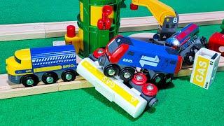 Railfanning Wooden Trains - Cargo Train Crash #4 Fuel Station