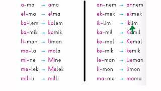 m Sesi Hece Birleştirme Çalışması  2 Heceli Kelimeler