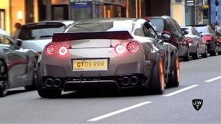 MODIFIED Widebody Nissan GT-Rs on Sloane Street in London REVS & Acceleration SOUNDS