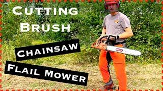 CLEARING LAND WITH CHAINSAW AND FLAIL MOWER Echo and Kubota Power