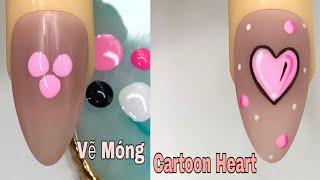 Easy Cartoon Heart Nail Art For Beginner Vẽ Hoa  New Nails Design  New Nails