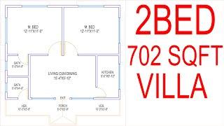 HOUSE PLAN DESIGN  EP 62  700 SQUARE FEET 2 BEDROOMS HOUSE PLAN  LAYOUT PLAN