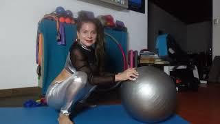 EN & ES Fun Workout & Practice with Fit Ball -  Feminine Fitness in Silver Pants & Silver Black Top