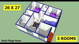 26 x 27 small house plan II 3 room house design II 26 x 27 ghar ka naksha
