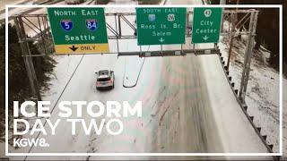 Portland drivers brave icy roads for day two of the ice storm