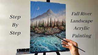 How to PAINT Fall River Landscape  ACRYLIC PAINTING