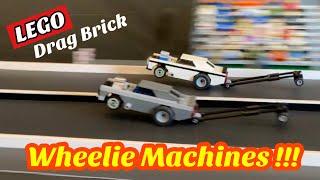 LEGO Muscle Car Drag Racing with Wheelies & Wrecks - DRAG BRICK Wheelie Machines - Real Fast.