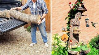 Log to Beautiful Fairy House Bird Feeder DIY Woodworking