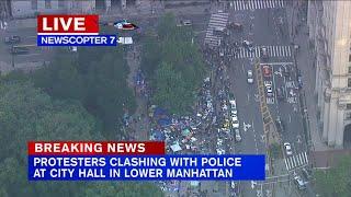 NewsCopter 7 over City Hall protest after clash with NYPD