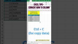 Transpose Data in MS Excel  Convert row to column in excel #excel #ittecheducation #exceltips