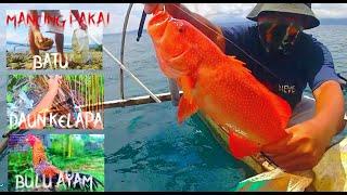 MANCING PAKAI UMPAN BULU AYAM DISAMBAR IKAN KERAPU MERAH_TRADITIONAL CORAL TROUT FISHING