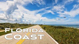 4K Blue sky beach drive  Ormond-by-the-sea to St. Augustine  Bridge of Lions  A1A 
