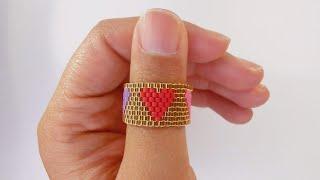 Anillo de corazones en Miyuki Peyote impar  Paso a paso