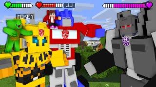 JJ Optimus and Mikey Bumblebee vs MEGATRON Giant Titan Fight Battle - Maizen Minecraft Animation